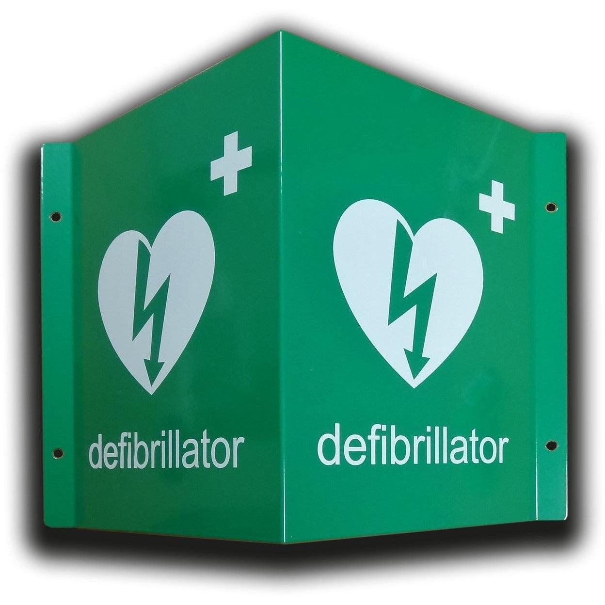 3D AED metal wall sign by Defib Store, durable safety sign with bold lettering for emergency medical equipment identification
