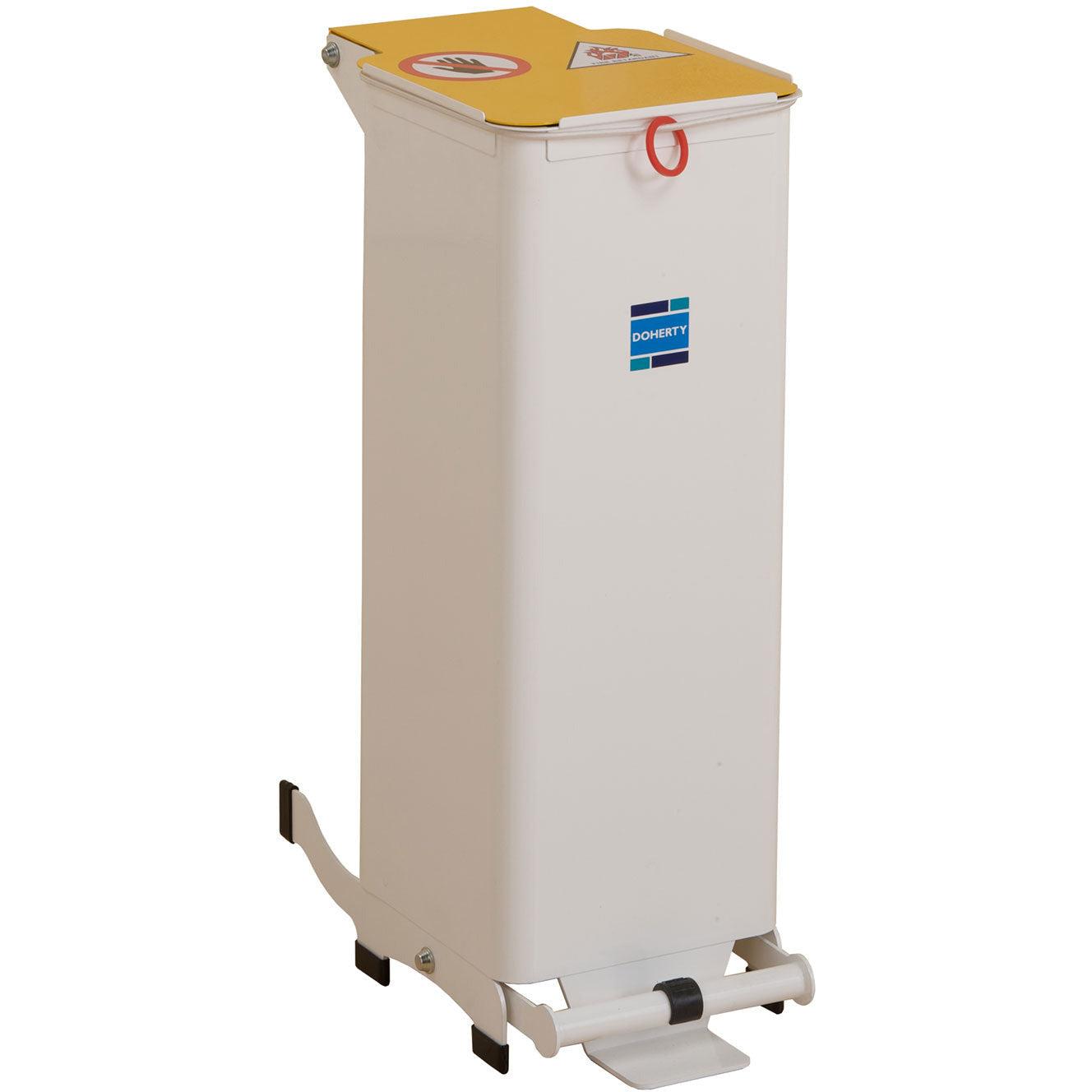 Doherty 20-litre Kendal waste bin with solid body and yellow lid, designed for waste disposal and recycling.
