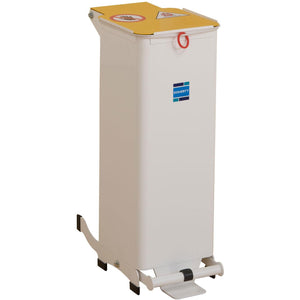 Doherty 20-litre Kendal waste bin with solid body and yellow lid, designed for waste disposal and recycling.