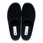 Pair of black medical slippers with closed toe design and Dr Luigi footbed, top view