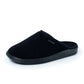 Black orthopedic slipper with soft fabric upper and rubber sole on white background