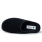 Black medical slipper for hospital or healthcare use, slip-on design, labeled insole