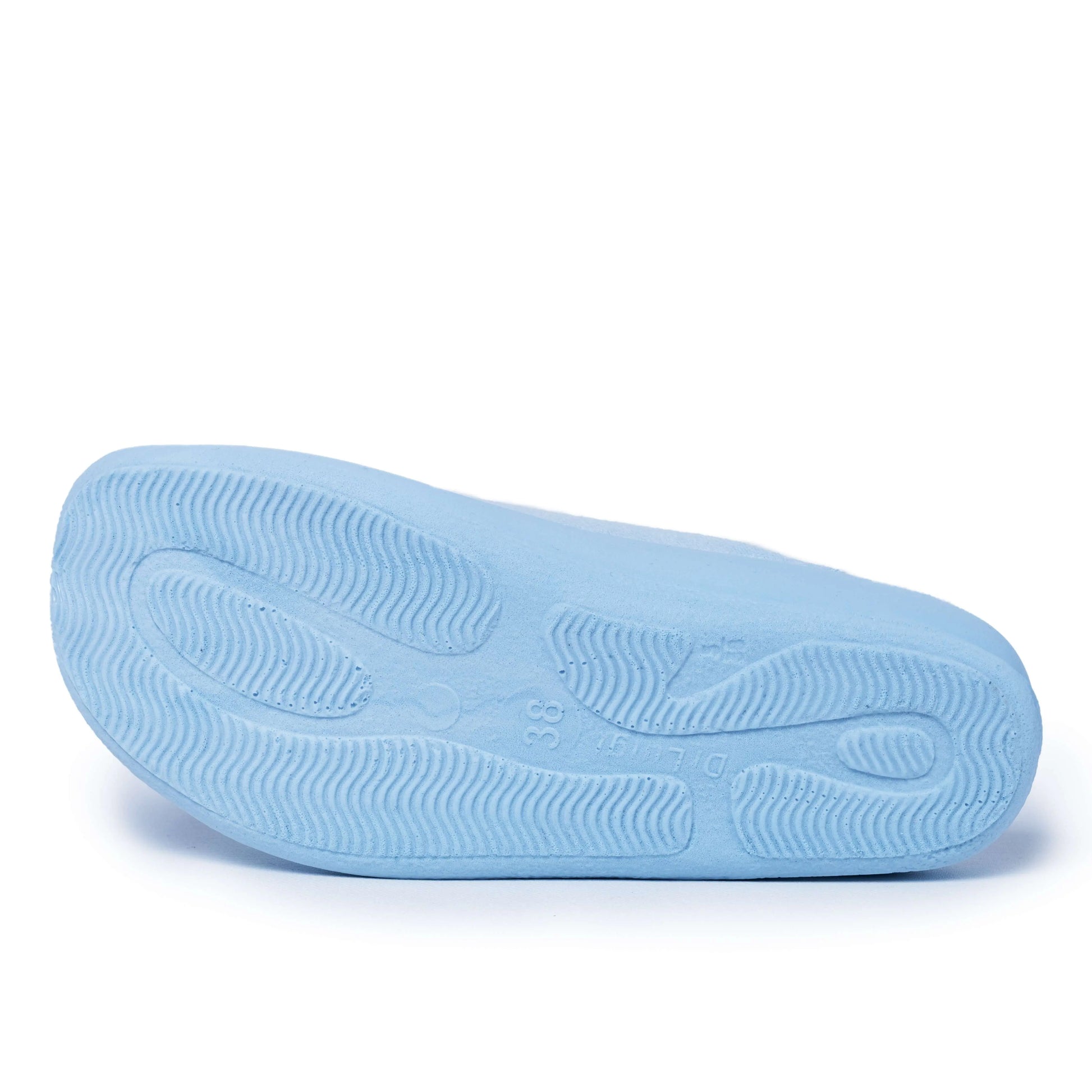 Blue non-slip medical shoe sole with textured grip, shown on a white background
