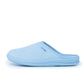Light blue closed toe medical slipper with non-slip sole on white background
