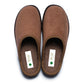 Pair of brown medical slippers with cushioned insoles on a white background