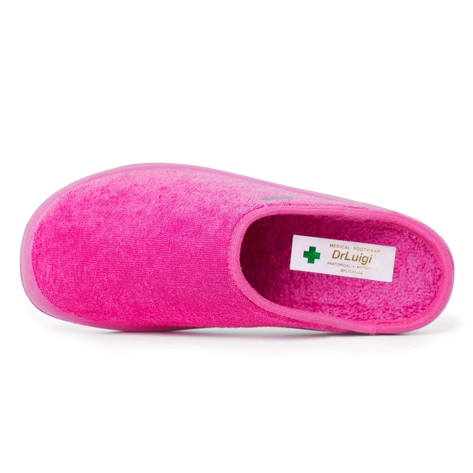 Dr Luigi medical slippers in lilac polyurethane, showing the comfortable slip-on footwear with a smooth finish and rounded toe.
