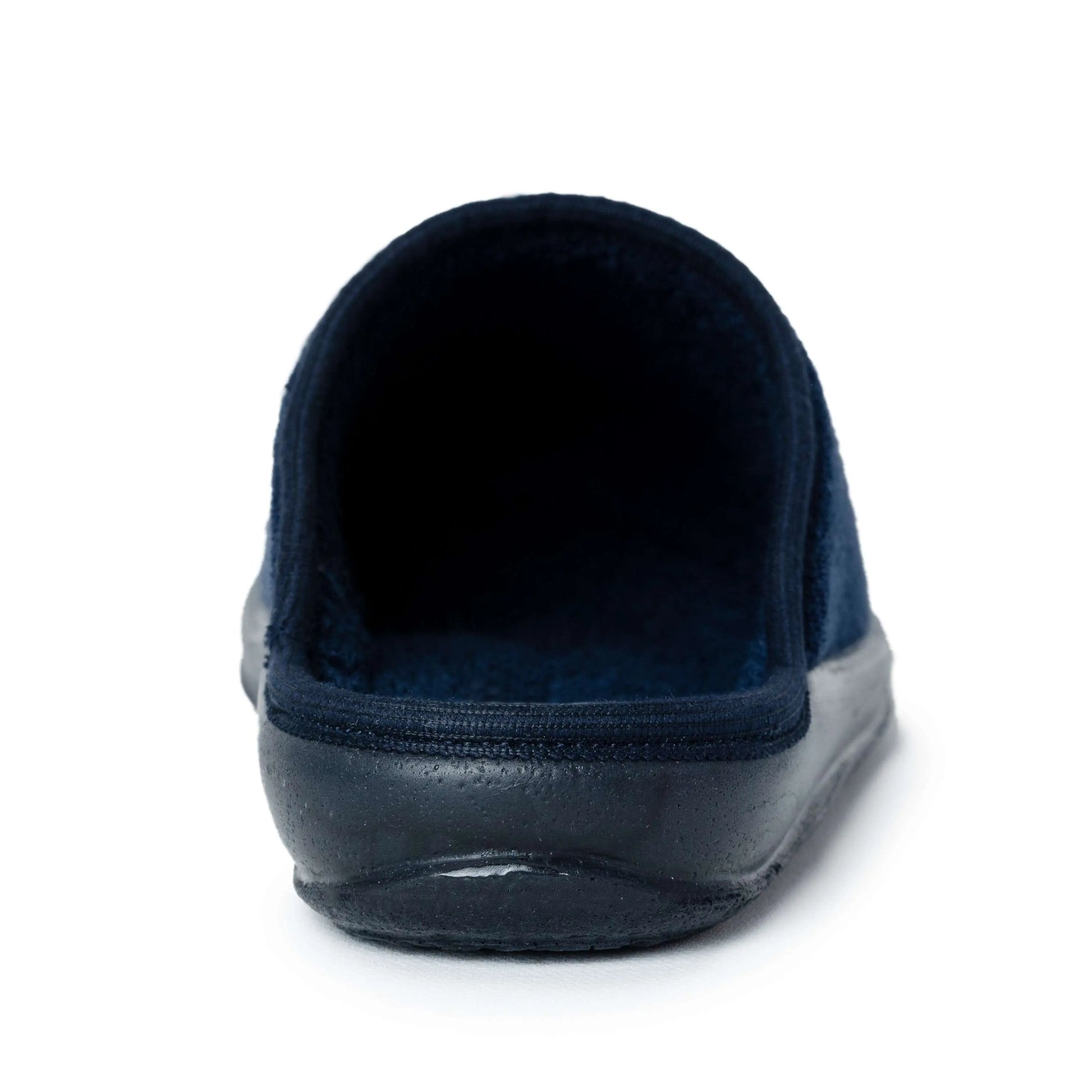 Navy blue closed-toe medical slipper with non-slip sole on white background