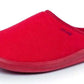Red closed-toe slipper with flat sole, suitable for hospital or home use on white background