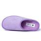 Purple medical slipper for hospital or healthcare use, terry cloth material, top view