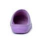 Purple slip-on medical slipper with soft lining, rear view on white background