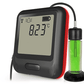 EasyLog EL-WiFi-VACX vaccine data logger with smart glycol probe, alarm warning light, and sounder, shown at an angle from the right.