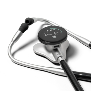 Eko CORE 500™ digital stethoscope with silver chest piece and listening components, designed for precise auscultation.