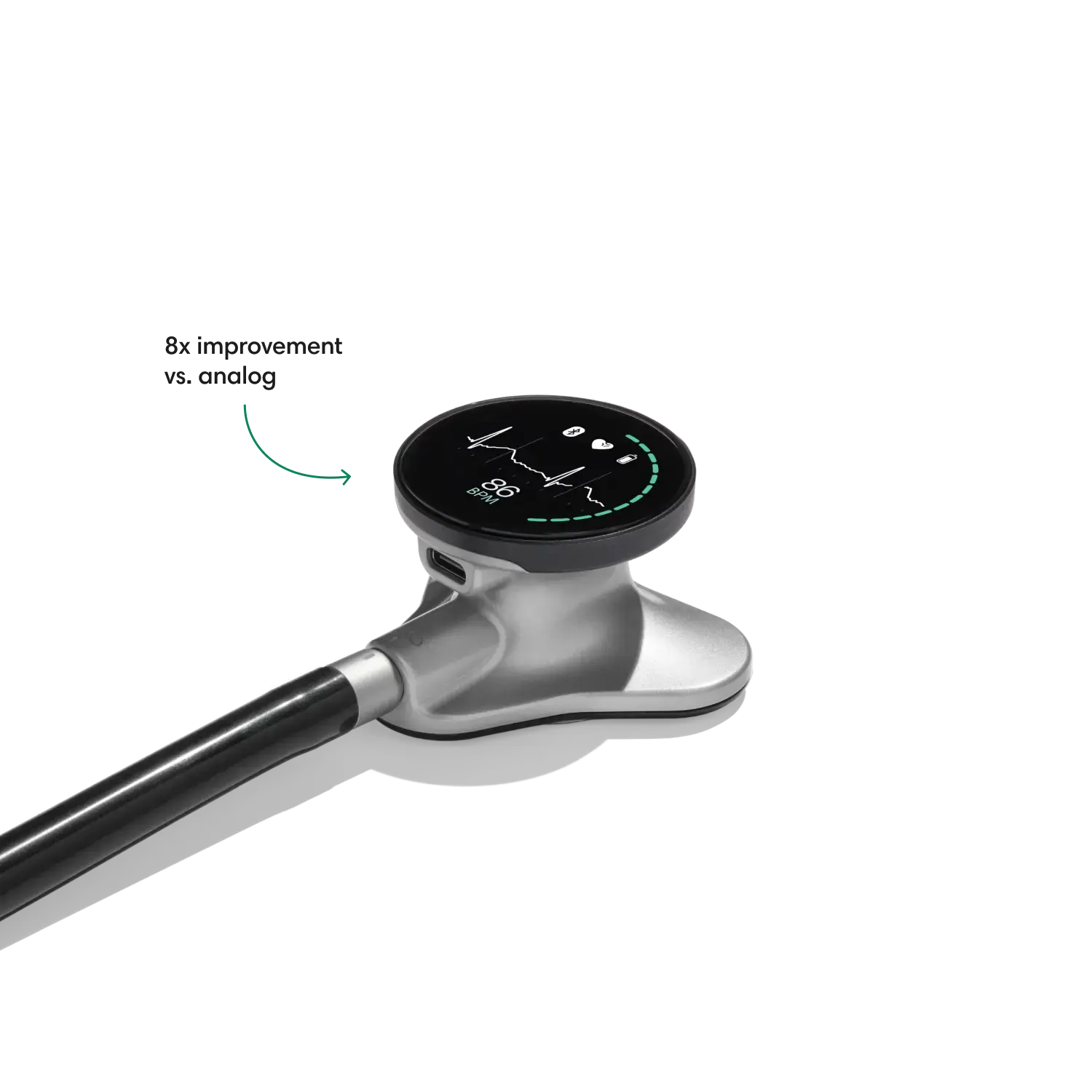 Eko CORE 500™ digital stethoscope in silver with flexible tubing and chest piece, designed for clear auscultation.