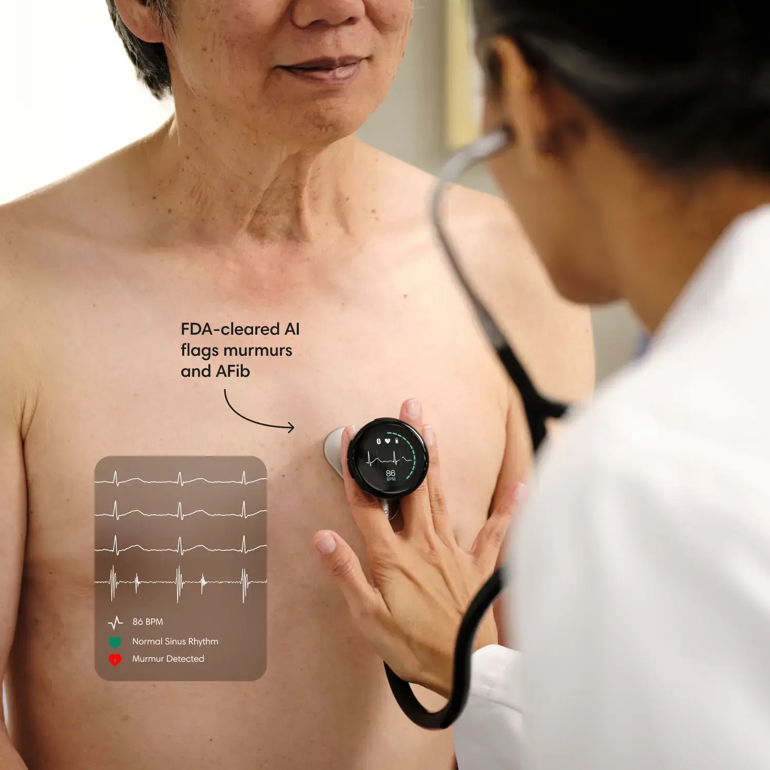 Eko CORE 500™ Digital Stethoscope with black tubing and chest piece, designed for clear auscultation and digital sound amplification.