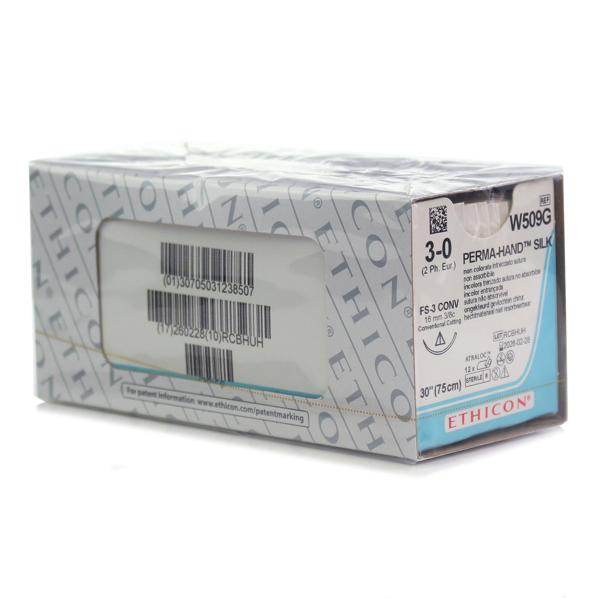 Mersilk Braided Silk Sutures - 3/8 Circle Conventional Cutting 16mm 75cm 3-0 Ivory x 12