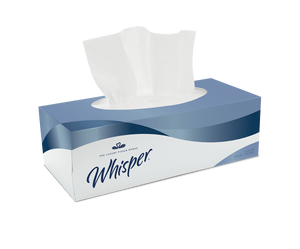 Pack of 100 white 2-ply facial tissues from Fourstones, showing soft, folded tissue sheets in a sealed pack.