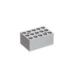 GBO 15 x 1.5 ml centrifuge tubes block for laboratory use, showing clear plastic tubes with screw caps in a white block holder.