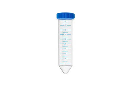 GBO 50 mL polypropylene conical centrifuge tube with blue screw cap, sterile, graduated, measuring 30 x 115 mm, labeled in image.
