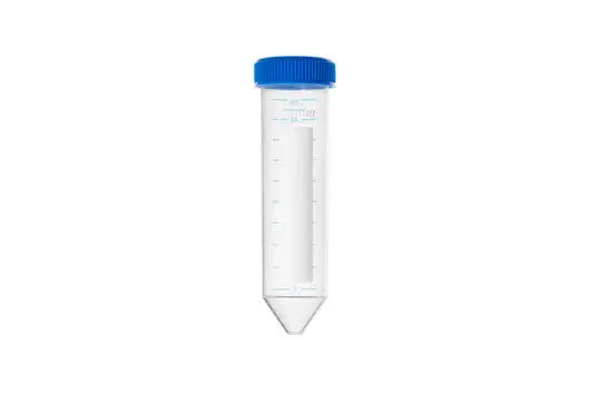 GBO 50 mL sterile polypropylene conical centrifuge tubes with blue screw caps, graduated, 30 x 115 mm, shown in the image.