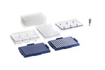 Clear 384-well bio assay kit for laboratory testing by GBO, showing multiple well plates and analysis tools.