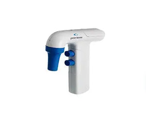 GBO Sapphire Maxipette electronic pipette with UK plug for laboratory use, showing digital display and ergonomic design