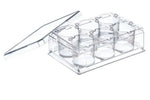 GBO Sterile 6-well PS plate with lid for laboratory use, clear plastic with six individual wells and attached lid