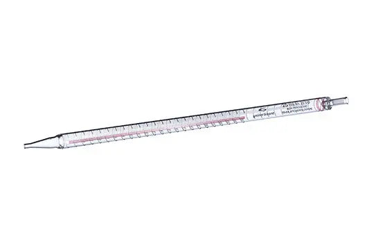 Sterile GBO 25 ml graduated pipettes in a 50-pack, individually wrapped for laboratory use, precise measurement tools.