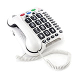 Amplified telephone with large buttons, volume control, and corded handset for easy dialing