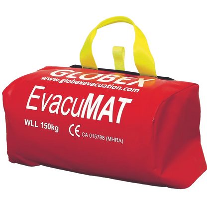 Globex GEM1 GLOBEX EvacMat evacuation stretcher laid flat, featuring durable material and secure straps for emergency rescue use.