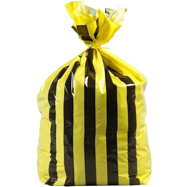 Small 20L Tiger Stripe Polythene Offensive Waste Bags from GV Health, one roll of 50 durable disposal bags for medical waste.