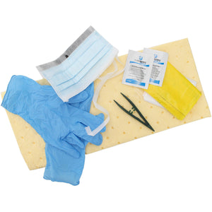 GV Health chemical spill pack with absorbent pads, gloves, and cleanup tools for hazardous spill response.