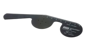 Eustace pinhole occluder with ruler, black plastic medical eye examination tool
