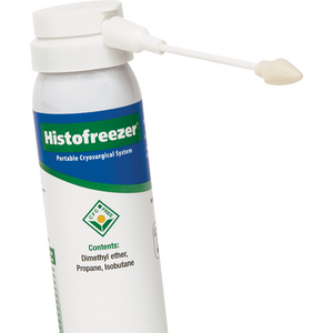 Histofreezer portable cryosurgical system with 2mm small applicators and two 80 gas canisters for skin lesion removal.