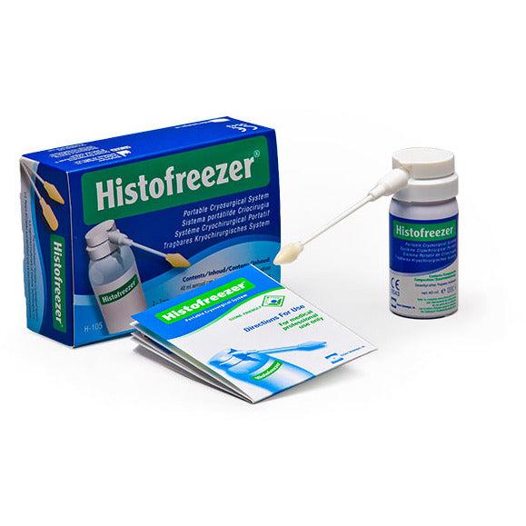 Histofreezer portable cryosurgical system with 2mm small applicators and 2 gas canisters for minor skin treatments.