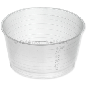 Instrapac Gallipot 60ml, clear plastic container with white lid, used for medical or cosmetic purposes.