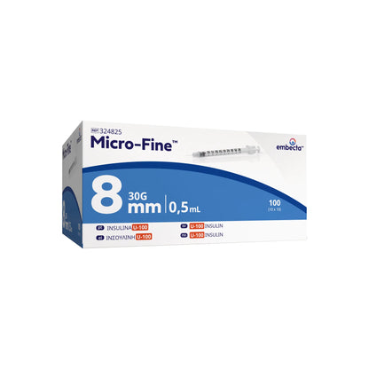 Micro Fine 0.5ml U100 Insulin Syringe & Needle 30G x 8mm (Box of 100)