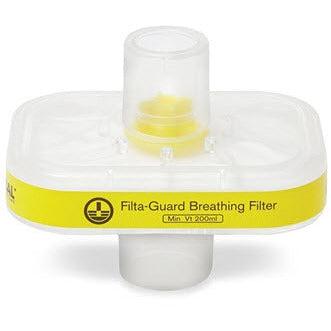 Intersurgical Filta-Guard™ breathing filter showing a clear plastic casing and filter element for respiratory protection.