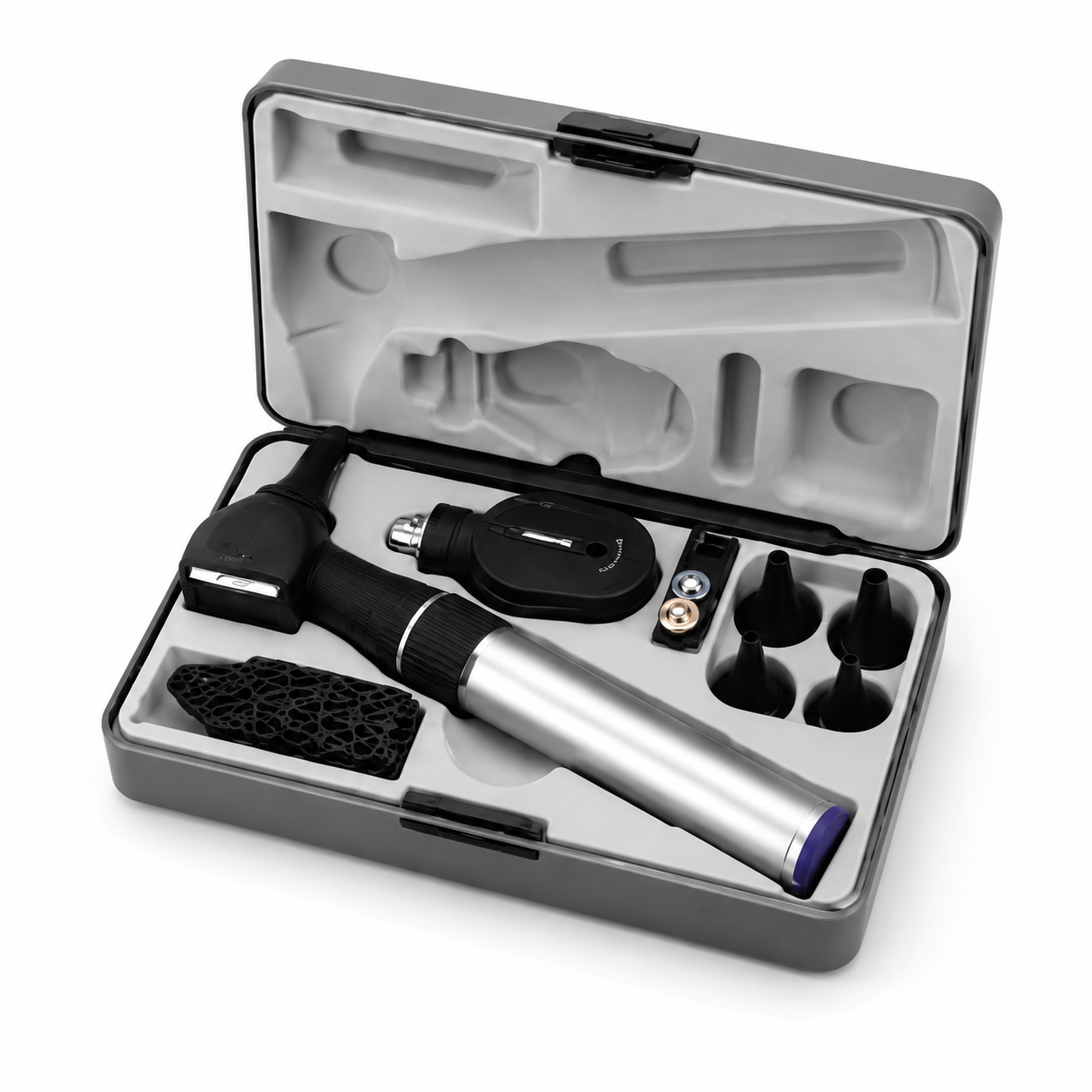 Keeler Fibre Optic Otoscope with standard battery showing a close-up of the handheld device and its viewing lens.