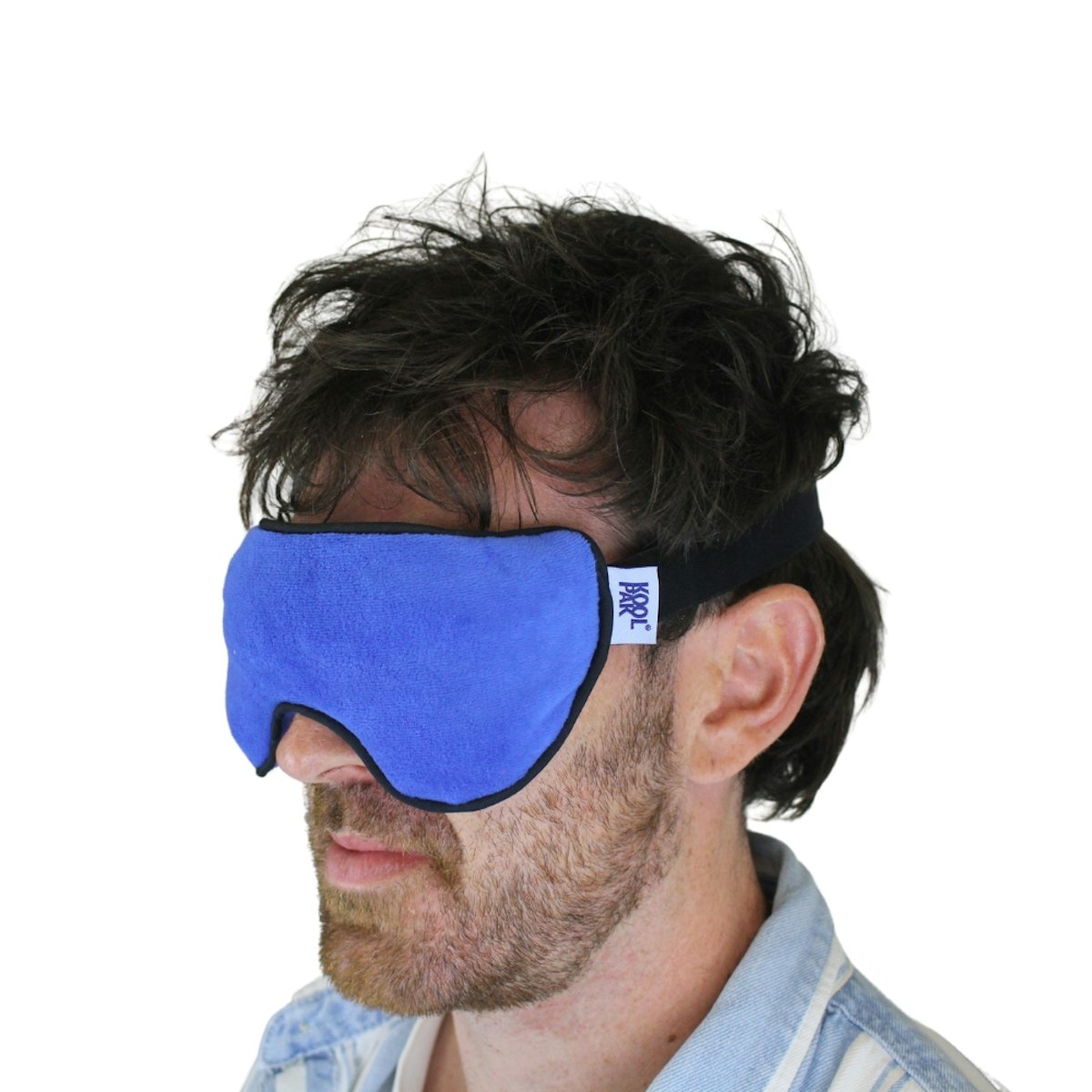 Koolpak moist heat eye mask zip opening and soft blue fabric cover