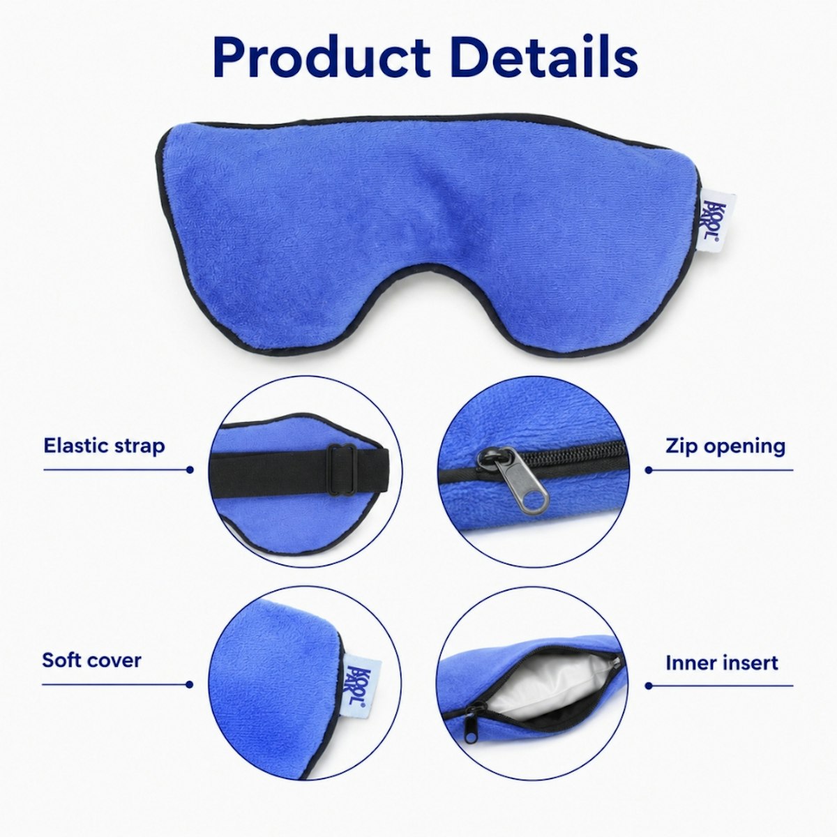 Koolpak hot and cold eye mask 9 x 20.5cm size and packaging