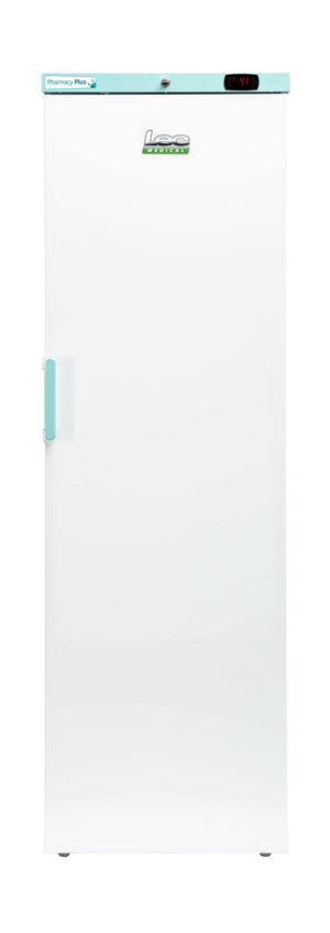 Solid door pharmacy refrigerator with digital temperature display, ideal for medical storage