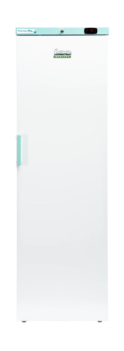 Solid door pharmacy refrigerator with digital temperature display, ideal for medical storage