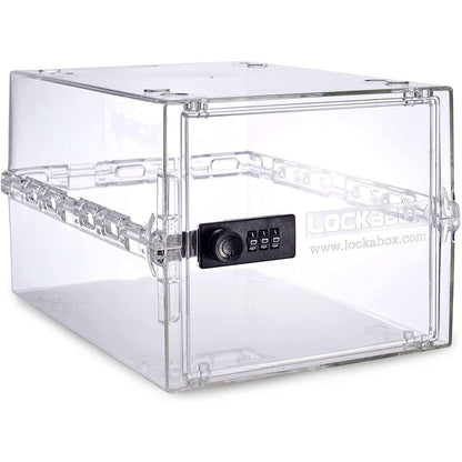 Clear Lockabox One™ Crystal plastic lockable storage box with a transparent design for secure, versatile organization.