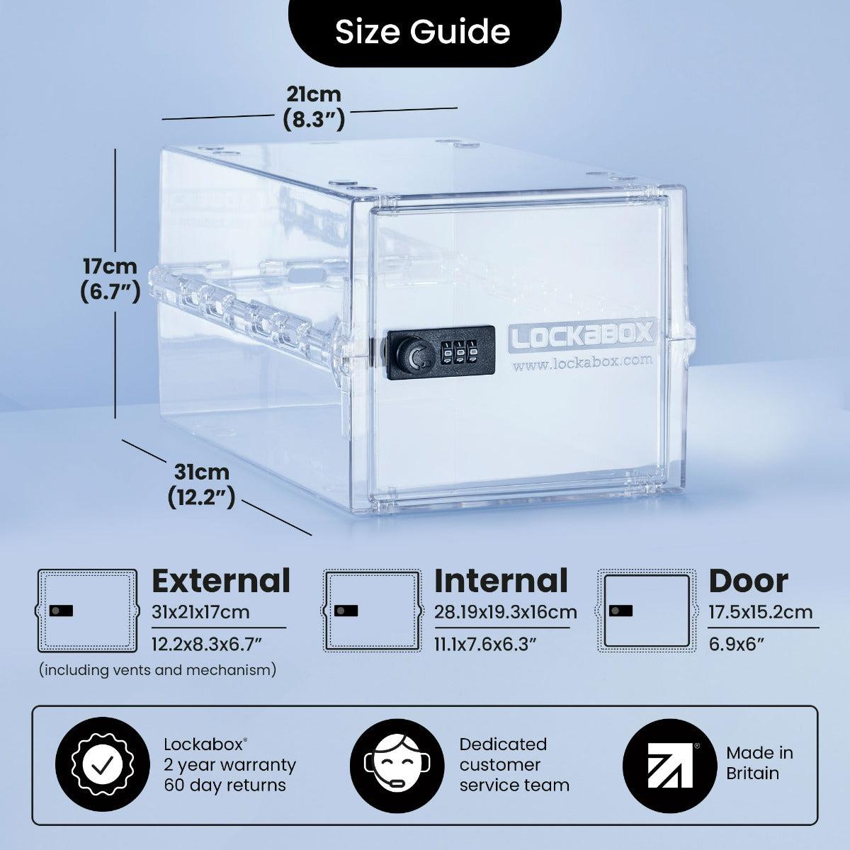 Clear Lockabox One™ Crystal lockable storage box with a secure lid and compact design for safe, portable storage.
