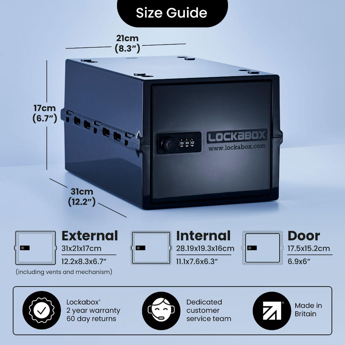 Lockabox One™ Jet portable lockable storage box with transparent design, ideal for secure personal and travel use.
