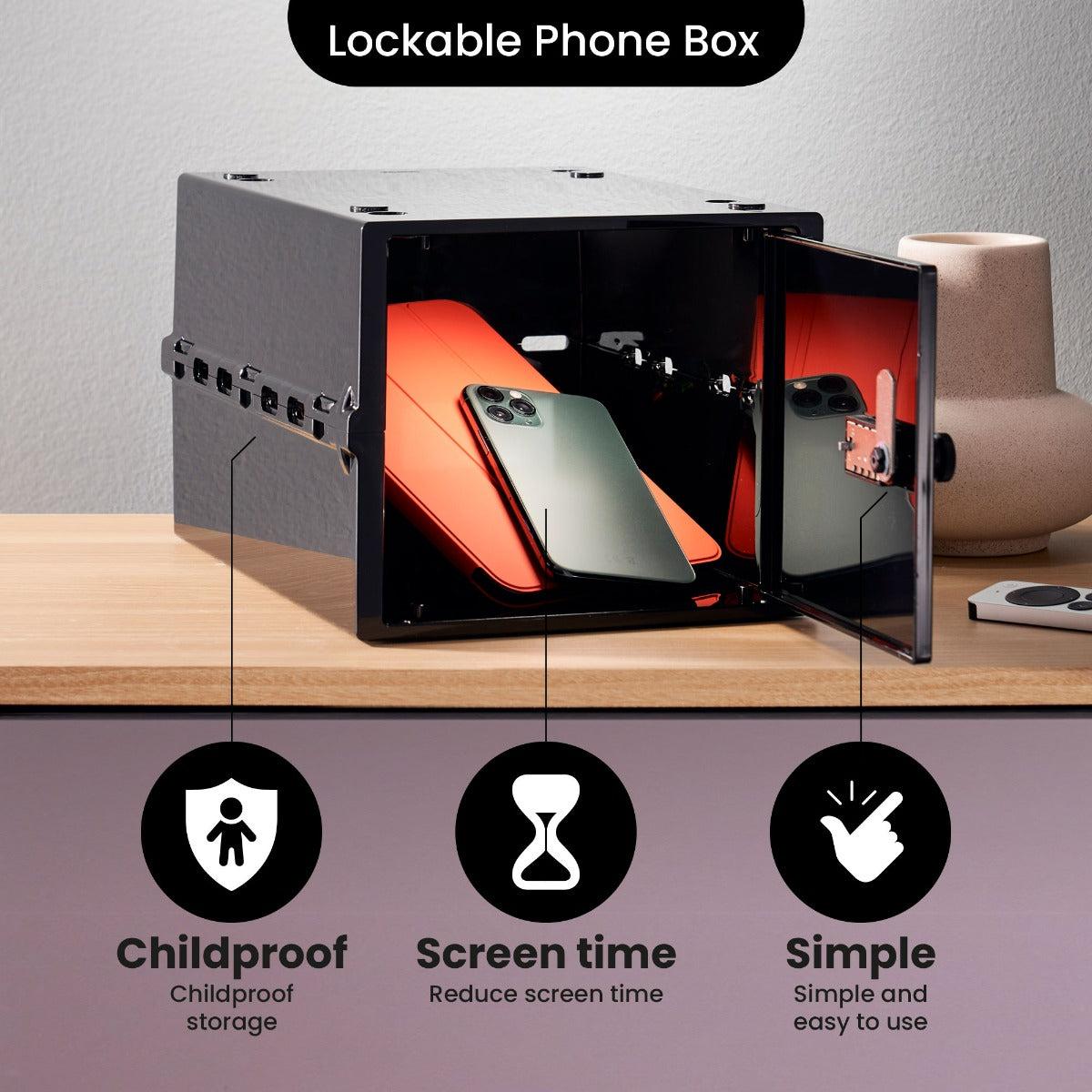 Lockabox One™ Jet plastic security storage box with lock and transparent design, ideal for secure personal storage.