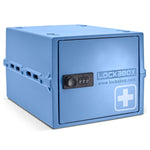 Lockabox One™ Medi Blue plastic lockable storage box for secure organization and medication storage.