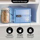 Lockabox One™ Medi Blue plastic lockable storage box with transparent lid and blue body, designed for secure organization.