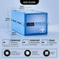 Lockabox One™ Medi Blue portable lockable storage box with transparent sides and a secure locking mechanism.