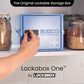 Lockabox One™ Medi Blue plastic lockable storage box with transparent sides and blue lid, designed for secure storage.